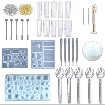 

DIY Bracelet Pendant Epoxy Mold Set Crystal Silicone Mold with Dropper Stir Bar Claw Nail Food-Grade Silicone Epoxy Mold