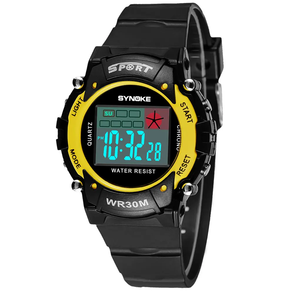 SYNOKE модные водонепроницаемые детские часы для мальчиков, цифровой светодиодный кварцевый будильник, спортивные электронные кварцевые наручные часы - Цвет: Gold