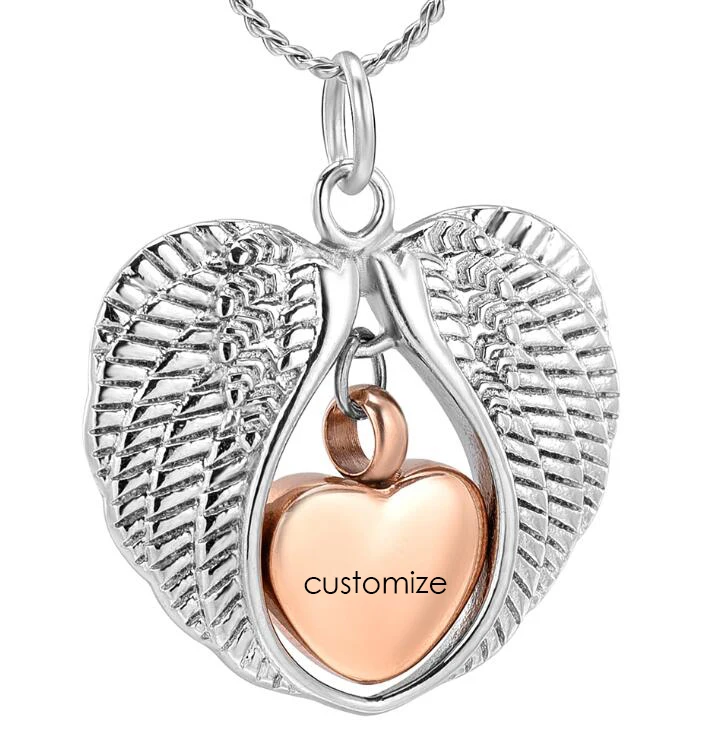 customize Кремационные украшения пепел Neckalce Крыло ангела с кулон с печатью лапы сердце подвеска с прахом умершего ожерелье для собаки кошки Keepsake - Окраска металла: customize