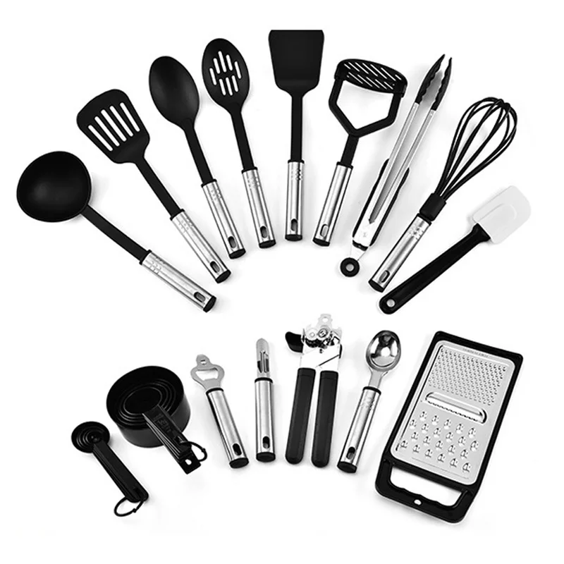 24 pcs black set Кухонная утварь набор силиконовых кухонных инструментов набор бытовой деревянный Koken Gereedschap Met Opbergdoos Turner Tang Spatel Turner - Цвет: 24 pcs black set