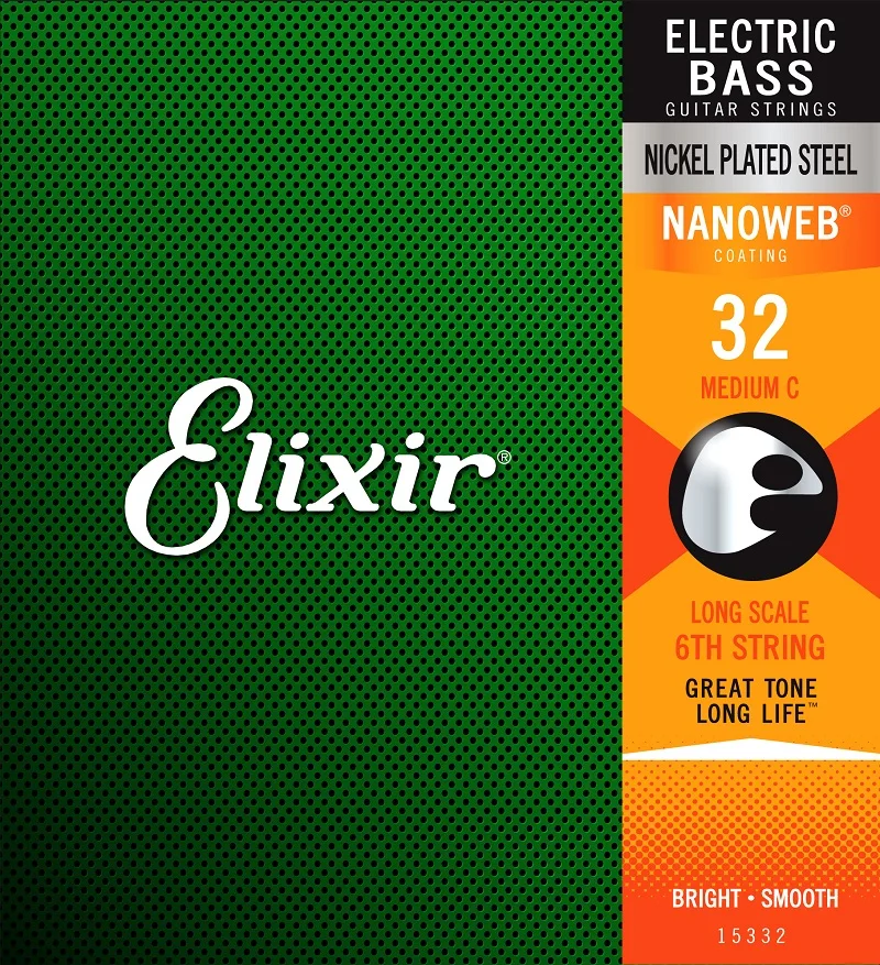 Elixir бас гитара струна на заказ 5th& 6th струны одиночные ультра-тонкие Nanoweb покрытие длинная шкала, 1 одиночная струна - Цвет: 15332 Medium C 0.32