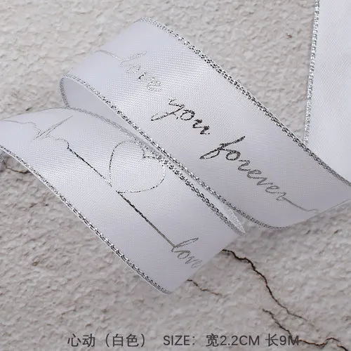 2.2cm white01 Белая лента для горячего тиснения из серебряной фольги с принтом в виде корсажной ленты, подарочная упаковка, свадебные аксессуары, ручная работа, галстук, цветочный галстук, материал - Цвет: 2.2cm white01