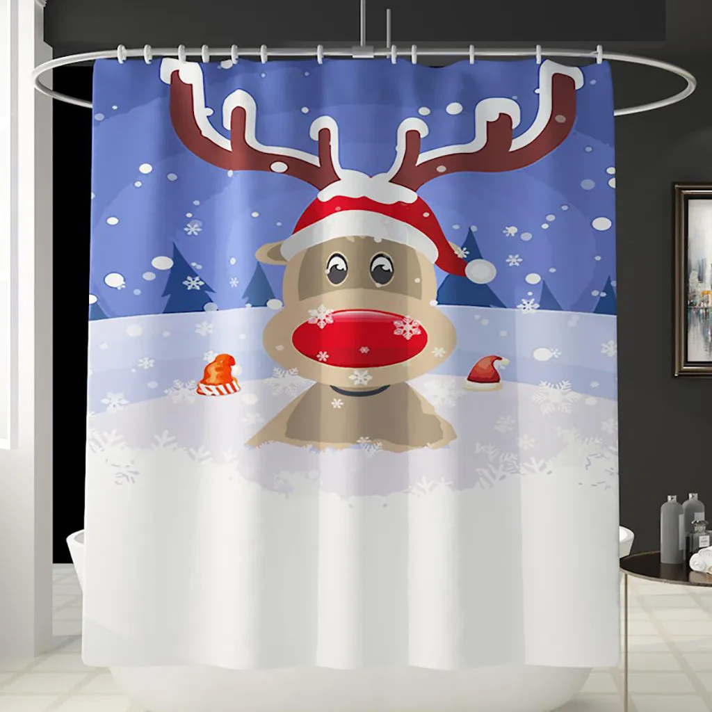 Рождественская занавеска для ванной, набор ковров для ванной, нескользящий коврик для душа, впитывающий коврик для ног, рождественские украшения для дома, Прямая поставка - Цвет: 1pc shower curtain D