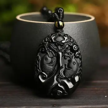 

Natural obsidian carp longmen pendant men and women crystal jewelry gifts men and women Fine jewelry
