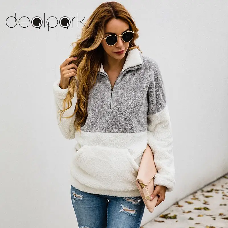 

female Sweatshirt Women Hoodies Long Sleeve Pullovers Warm Fluffy Sweatshirt Turtleneck Fleeces Contrast Color Korean Streetwear