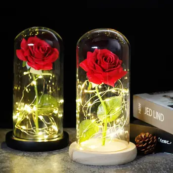 

Beautiful Battery Powered LED Rose Glass Bottle String Light Desk Lamp Romantic Valentine's Day Birthday Gift Home Decoration