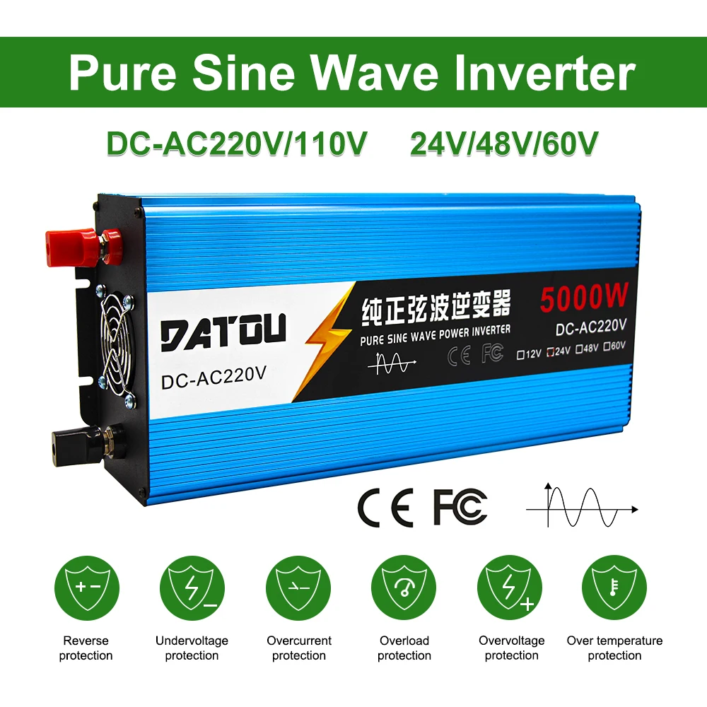 Автомобильный инвертор напряжения 5000 Вт немодулированный синусоидальный сигнал