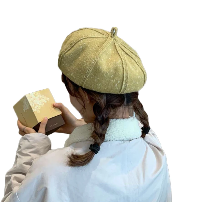 Fashion Winter Beret Hats Female Elegant Painter Hat For Girls Plain Cap Octagonal Cap Solid Black Beret Hat Girls Female