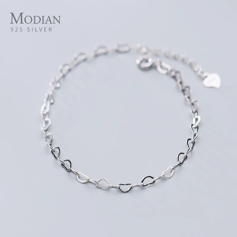 

Modian Authentic 925 Sterling Silver Simple Hearts Bracelet for Women Gift Fashion Adjustable Link Chian Bracelet Fine Jewelry