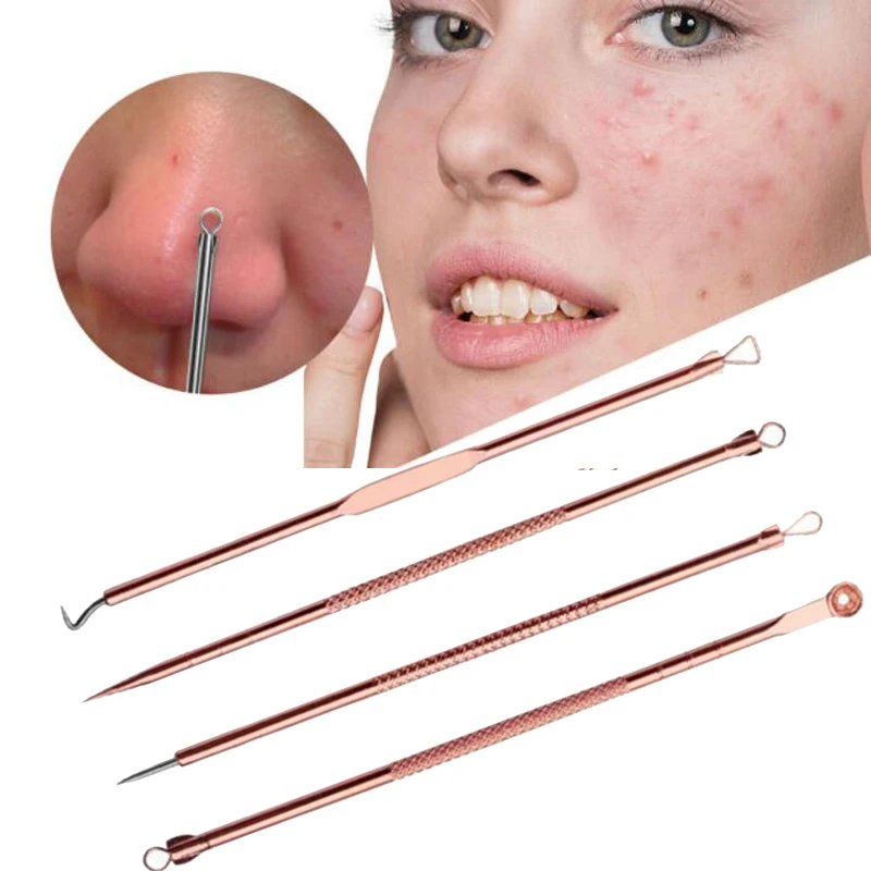 Rose Gold 4pcs/set Blackhead Comedone Acne Pimple Belmish Extractor Vacuum Blackhead Remover Tool Spoon for Face Skin Care Tool 1