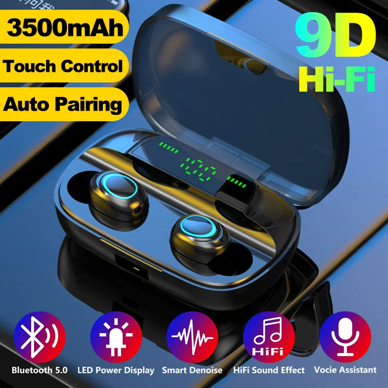 

Bluetooth Wireless Earphones Headphones HiFi Earbuds TWS Touch Control Sport Headset with 3500mAh Power Bank Earphone Headphone