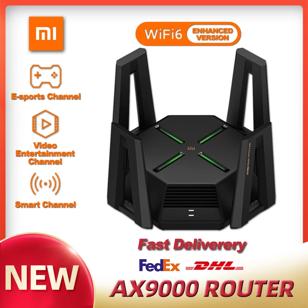 XIAOMI AX9000 Router Tri-Channels WIFI6 Enhanced Version Quad-Core CPU 1GB RAM 4K QAM 12 High-Gain Antennas Mesh E-sport Router
