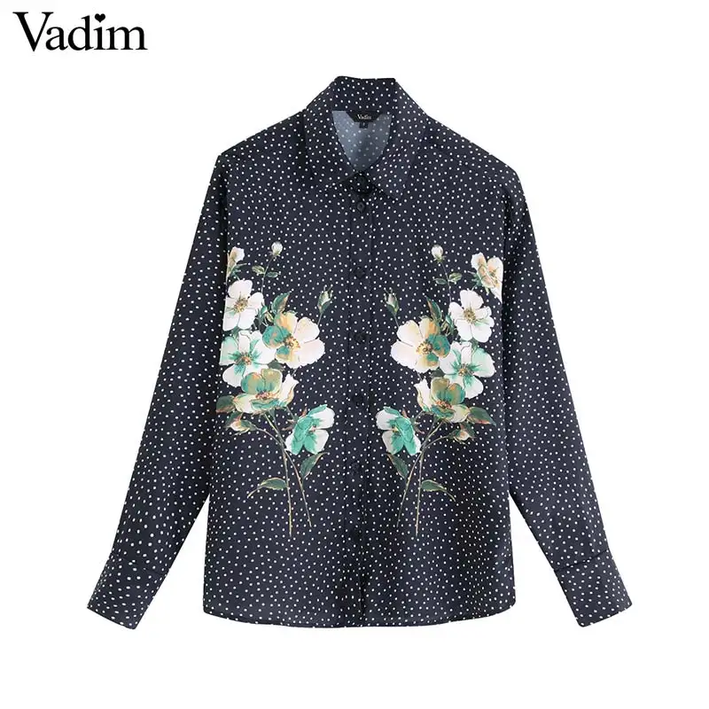 Vadim women elegant dot floral print blouse long sleeve turn down collar shirt female retro office wear casual tops blusas LB346 |