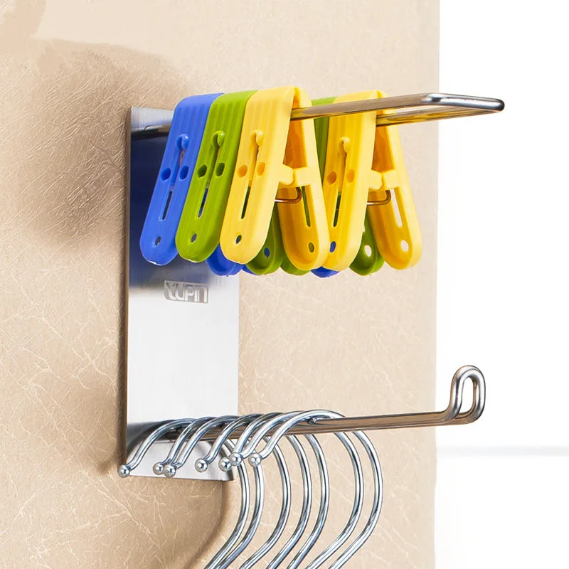 Stainless steel clothes hanger holder wall mounted type clothing clip storag rack finishing stand shelf home organizer