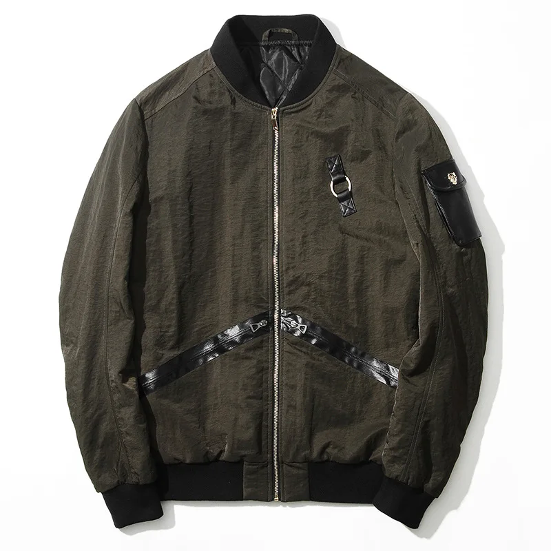 

2018 Autumn Bomber Jacket Pockets Men's Military Style Coats Short Baseball Jackets Casual Rib Sleeve Streatwear Solid 3 Color