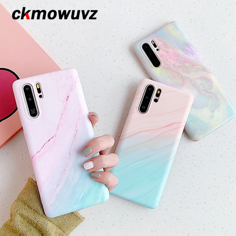 Phone Case For Huawei P40 Lite P30 Pro P20 Mate 20 30 Back Cover on Luxury Soft IMD Silicone Candy Color Pink Marble Coque Capa | Мобильные