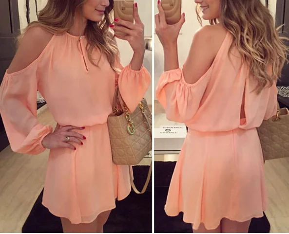 2022 Candy Color Off the Shoulder Solid Fashion Party Women Chiffon Dress Plus size S-XL