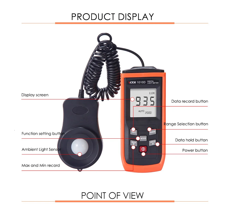 10~50℃ with Backlight Data Hold Auto Off Power Max Mini Measurement Function Mini LCD Display Digital Luxmeter Light Meter Light Meter Lux 