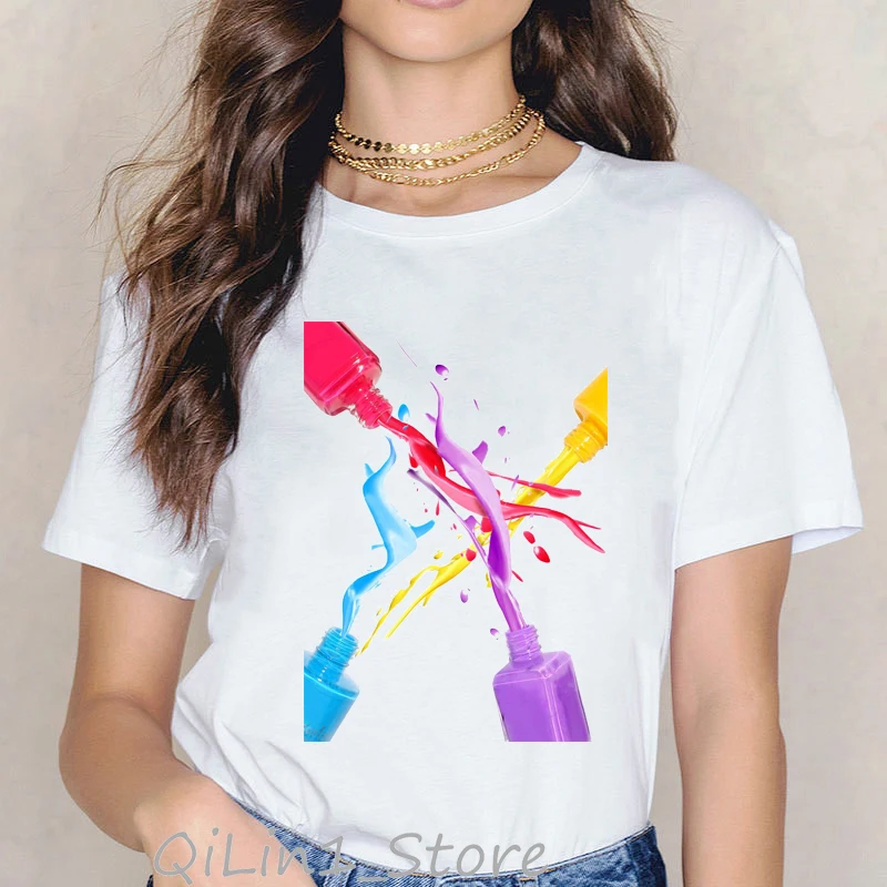 Vogue Rainbow nail polish print tee shirt femme vintage t shirt women clothes summer top female harajuku aesthetic tshirt - Цвет: 1017101