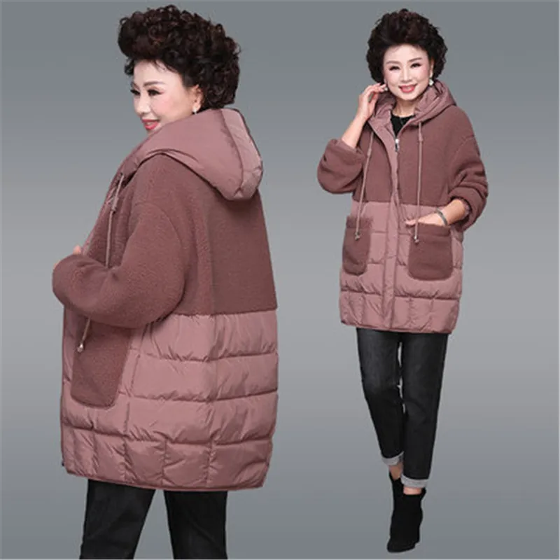Одежда из хлопка с капюшоном для женщин среднего возраста, осенне-зимние пальто, длинные парки, большой размер 4XL, теплая хлопковая куртка XA287 - Цвет: Light brown