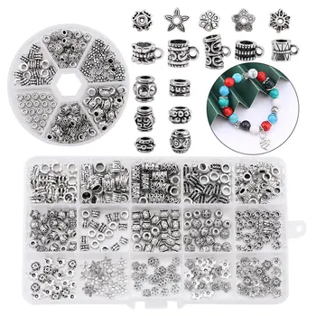 

Antique Silver Color Spacer Beads Kit Tibetan Metal Beads Caps Jewelry Findings Accessories for Bracelet Necklace Jewelry DIY
