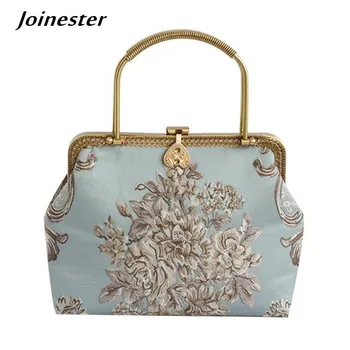 

Women Evening Clutch Bags Chinese Style Vintage Handbags for Cocktail Party Metal Frame Satin Purse for Ladies Elegant Small Bag
