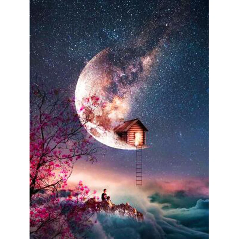 5D DIY Diamond Painting Landscape Moon House Scenery Picture Square/Round Cross Stitch Embroidery Artwork TX410 | Дом и сад