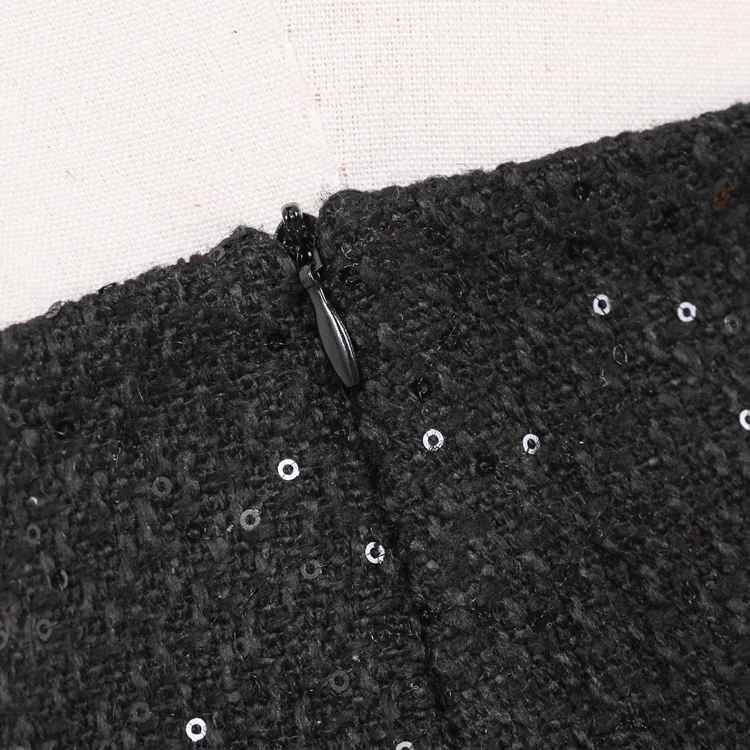 Осень твид SkirtSets Для женщин перламутровыми пуговицами черная короткая куртка+ мини-юбка костюм из двух предметов конъюнкт де Mujer