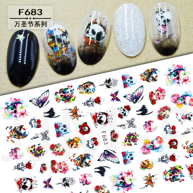 Christmas and Halloween Nail Art Sticker Bow Elk Snowflake Star Nail Slider Skull Lips Snake Nail Art Decal