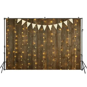 

Wedding backdrop for photography bridal shower photo studio wooden floor with lights and flags Photocall Background W-4277