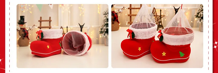 Large Size Christmas Red Flocked Candy Boots Creative Christmas Candy Jar Gift Box Decorations Props