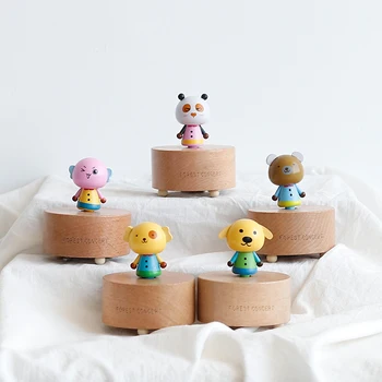 

Wooden Round Cartoon Cute Hand-shake music box Puppy dogs/bear/panda design For home desk decoration BJ0004