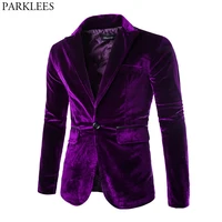 Shiny Purple One Button Velvet Blazer Jacket Men 2022 Spring New Slim Fit Club Party Wedding Dress Blazers Male Blazer Masculino 1