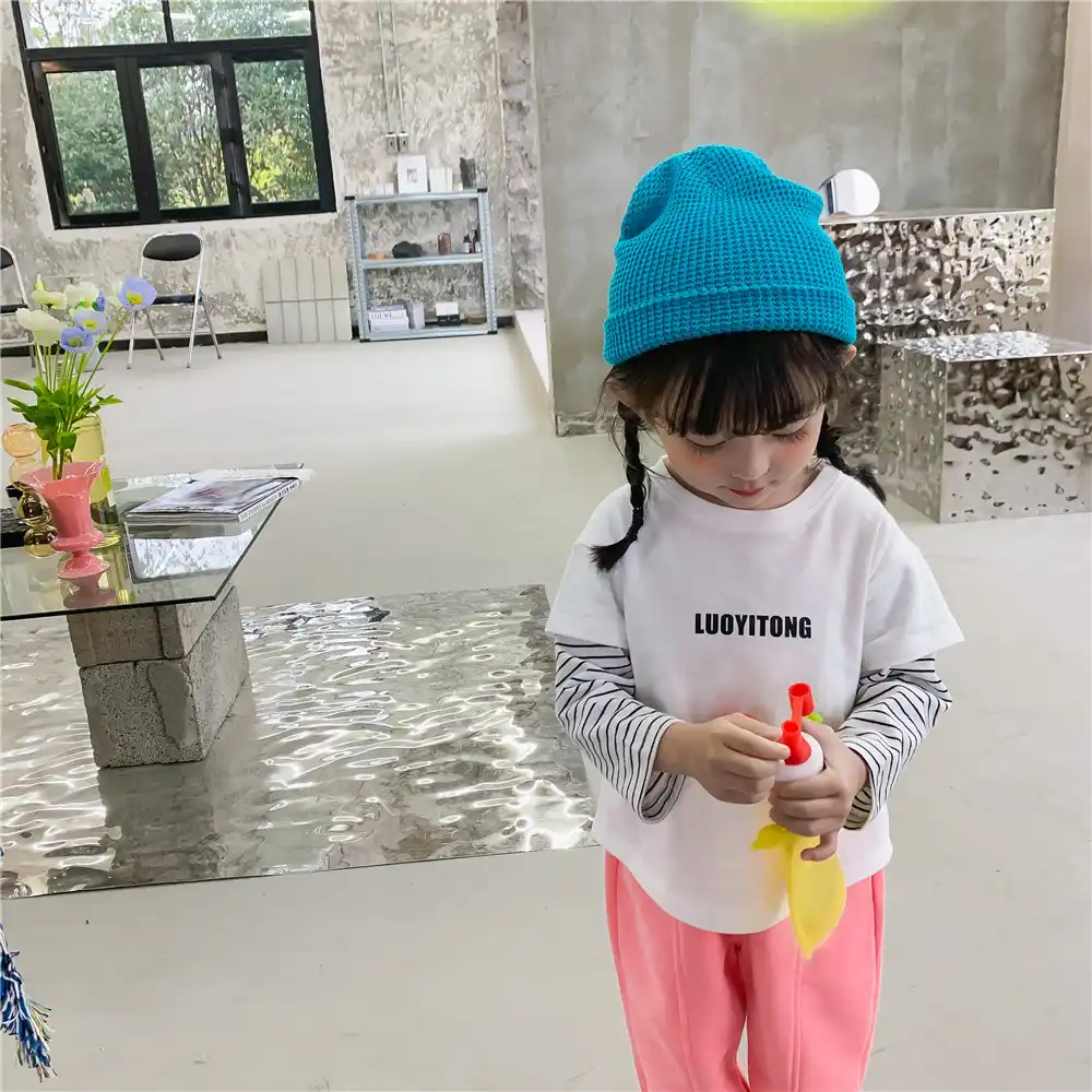 子供服21春の少年少女韓国かわいい手紙ラウンド襟トップ長袖ボトムtシャツ Tシャツ Aliexpress