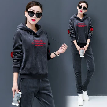 

Women Outfits Velvet Warm 2 Two Piece Set Tracksuit Trousers Track Suit Matching Sets Clothes Pants Set Winter Casual Sweatsuit
