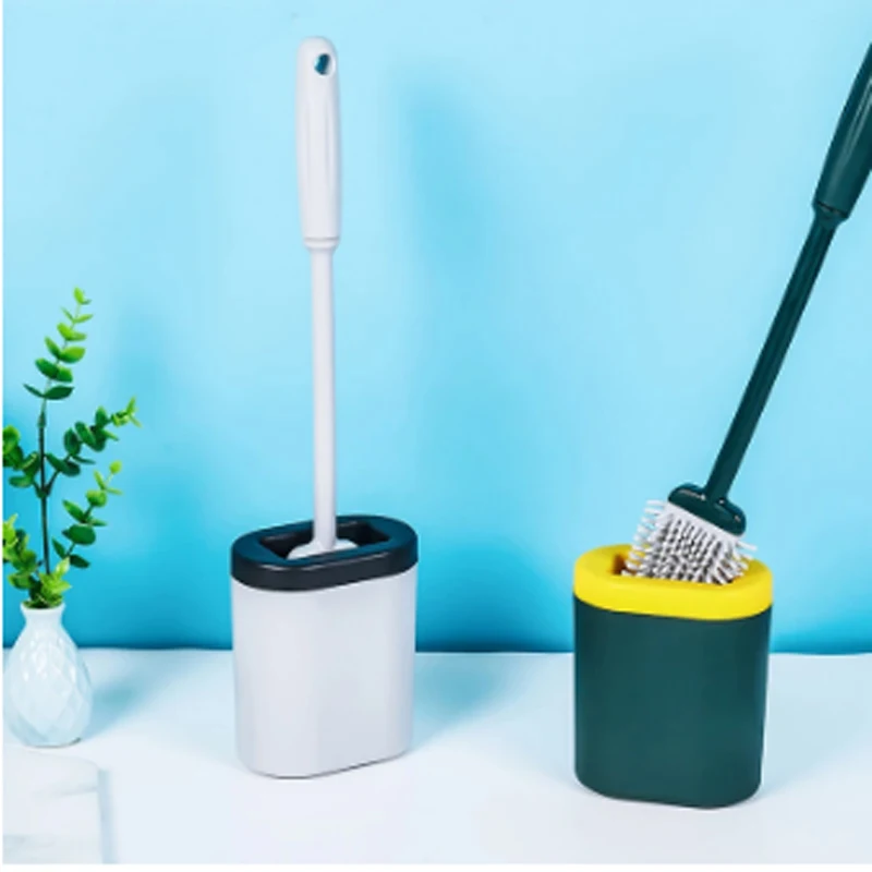 

TPR Flat Head Toilet Brush Soft Bristles Toilet Cleaning Brush With Quick Drying Holder Set Wallmounted Bathroom Toilet Brush