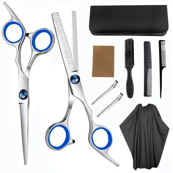 

10PCS Hairdressing Tools Kit with Scissors Barber Cape Comb Hairpins Storage Bag for Professional Family Home Hair Cutting