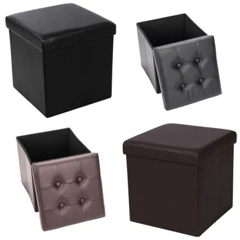 

Square Bench Footstool Storage Stool Cabinet Practical PVC Leather Surface 38*38*38CM[US-Stock]