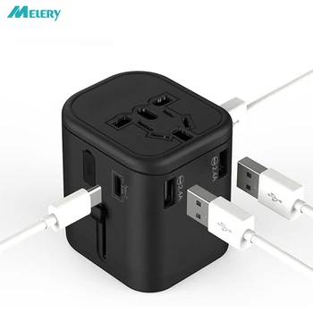 

Universal Travel Adaptor International Multi Electrical Plug 2 Fuse Sockets Outlets Charger with Type C 3 USB Charging Ports