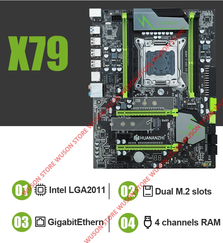 HUANANZHI X79 LGA2011 материнская плата со скидкой X79 материнская плата с M.2 SSD слотом процессор Intel Xeon E5 2650 V2 ram 32G(4*8G