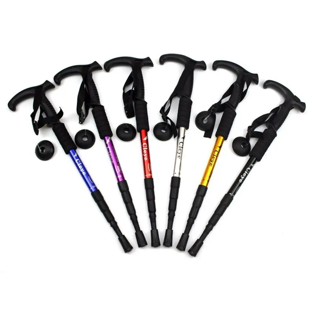 

Telescopic Trekking Hiking Poles Aluminum alloy shock absorber T handle curved handle Trekking pole Walking stick outdoor