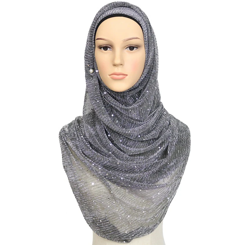 Блестящий женский хиджаб шарф арабский платок и шарф мусульманский длинный хиджаб для женщин musulman тюрбан платок