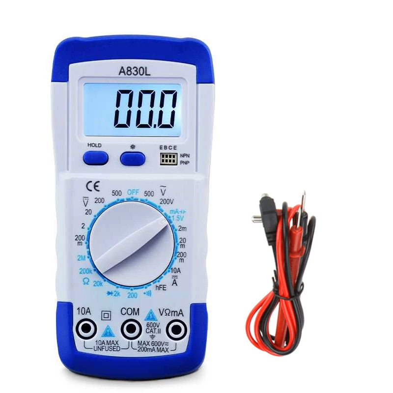 A830L Mini Multimeter LCD Digital Multimetro Volt Amp Ohm Tester Meter Voltmeter Ammeter Backlight Protect With Probe - Цвет: blue white