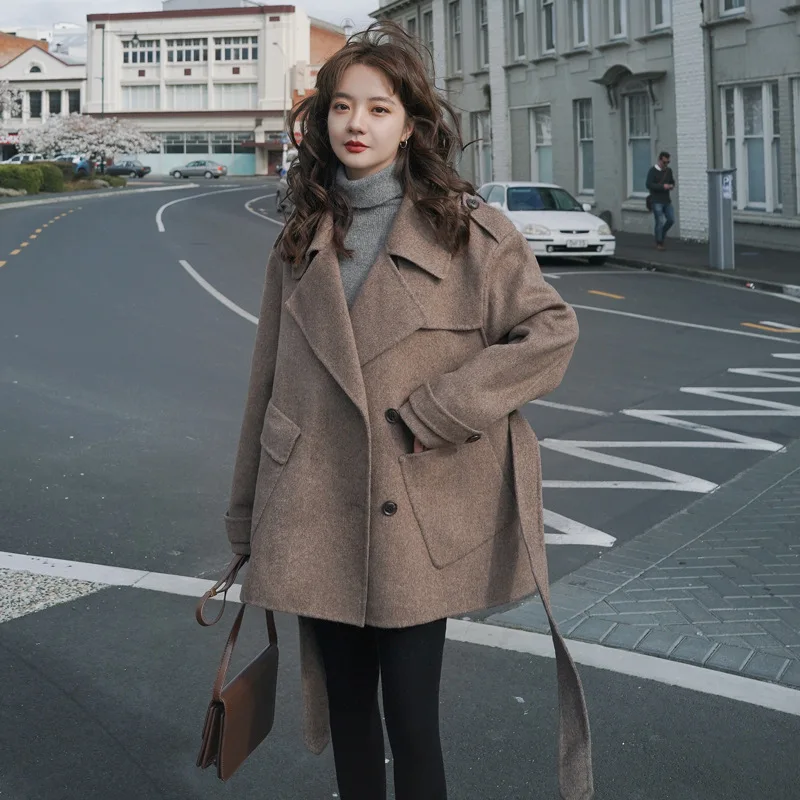 

Woolen Jacket Women's Short 2019 New Style Fashion Korean-style Waist Hugging Short-height Retro Hepburn Woolen Overcoat Women's