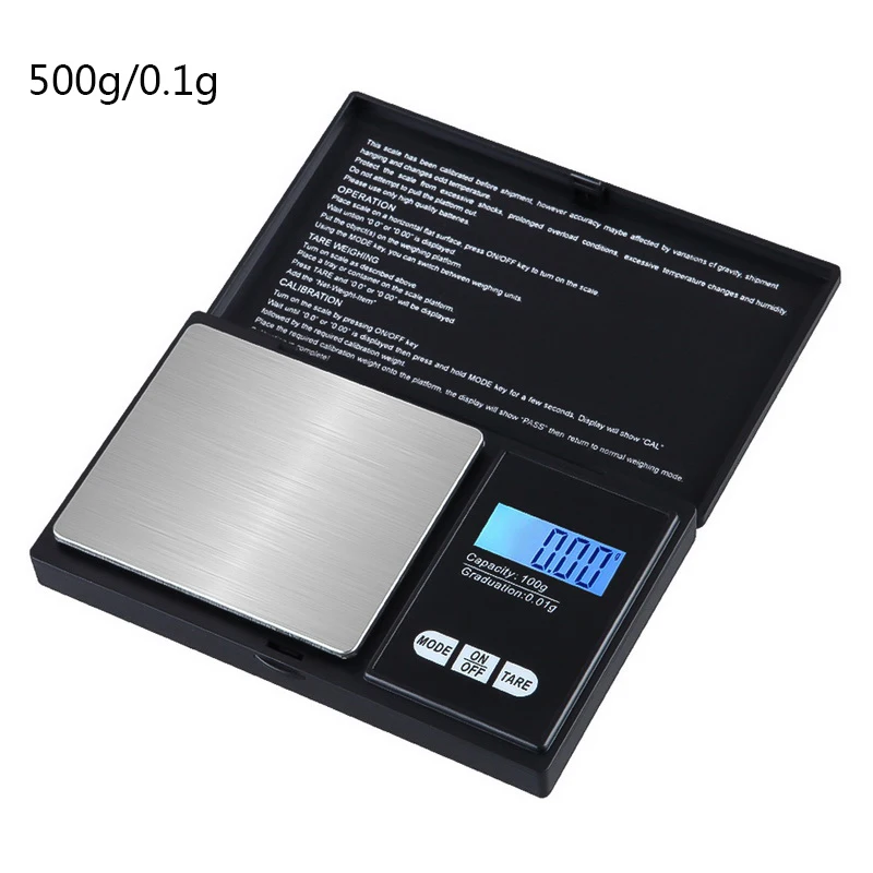 Urijk 1 шт. цифровые весы черный/Серебряный 100/200/300/500/1000g 0,01/0,1g точный ЖК-дисплей Дисплей Карманные электронные весы для Кухня ювелирные изделия наркотиков - Цвет: 500g-0.1g