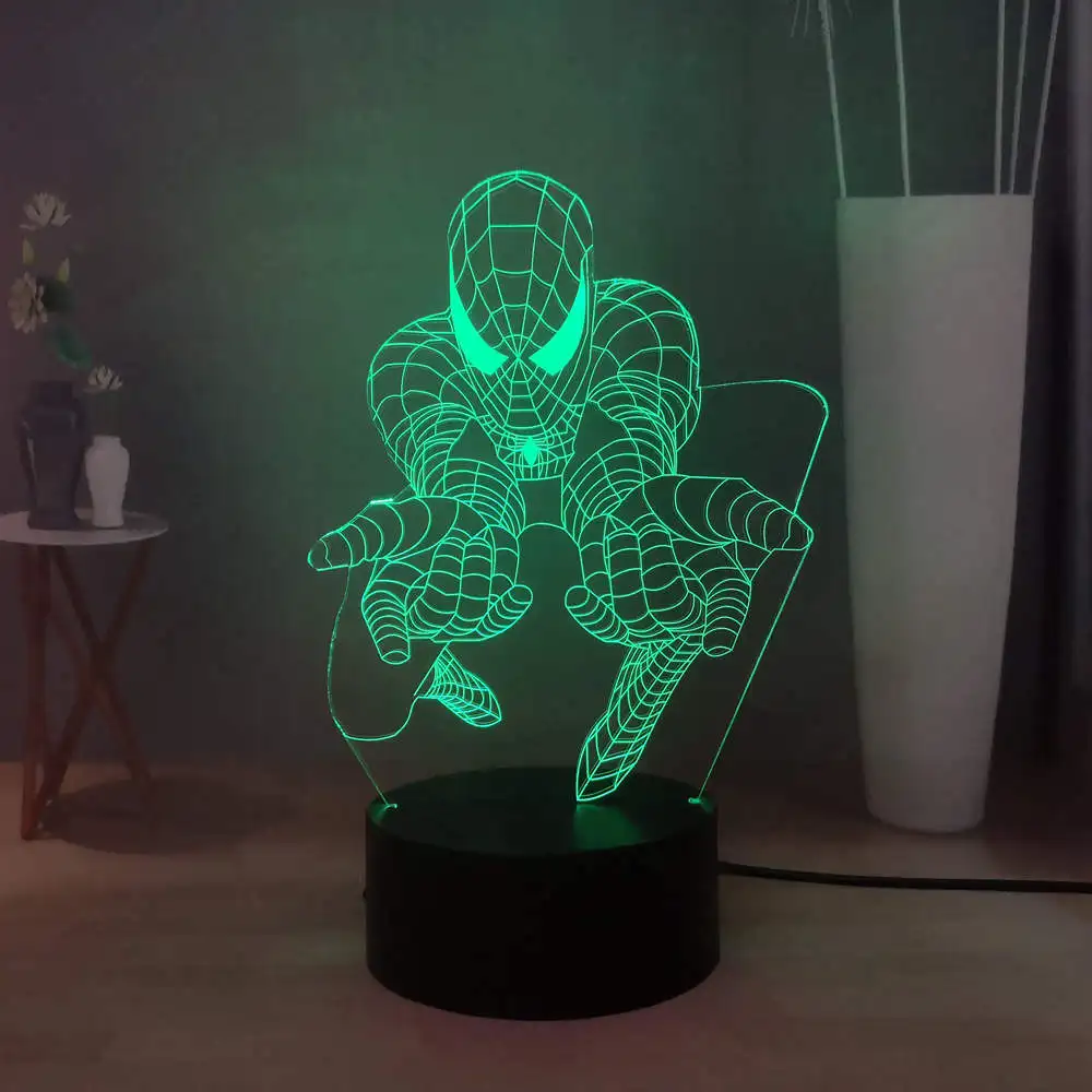 Новый 3D светодиодный 7 цветов крутой ночник с изображением Человека паука DEC USB