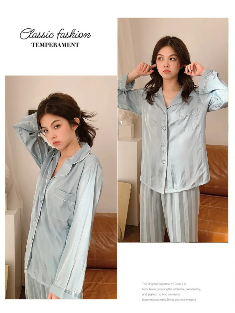 Aliexpress Autumn Winter Women New Pajama Jacquard Ice Silk Pajamas for Women Long Sleeves Long Pants Pijamas