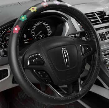 

38cm PU Leather Car Steering Wheel Cover Four Seasons Auto Car Interior Accessories For Women Girls
