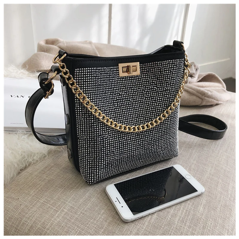 Женская сумка-мешок с бриллиантами, известный бренд, дизайнерские женские сумки высокого качества из искусственной кожи, сумки на плечо, женские маленькие сумки через плечо