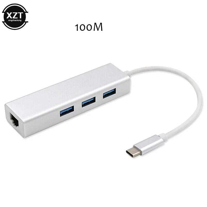 100M Silver 100/1000 м USB-C Ethernet адаптер 3 USB C концентратор для Ethernet RJ45 Lan адаптер Сетевая карта гигабит Интернет для Macbook type C концентратор - Цвет: 100M Silver